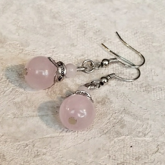 Victorian Lace Rose Quartz Gemstone Drop Earrings - Picture 2 of 4